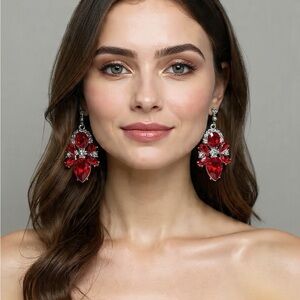 Elegant Red Crystal Drop Earrings
